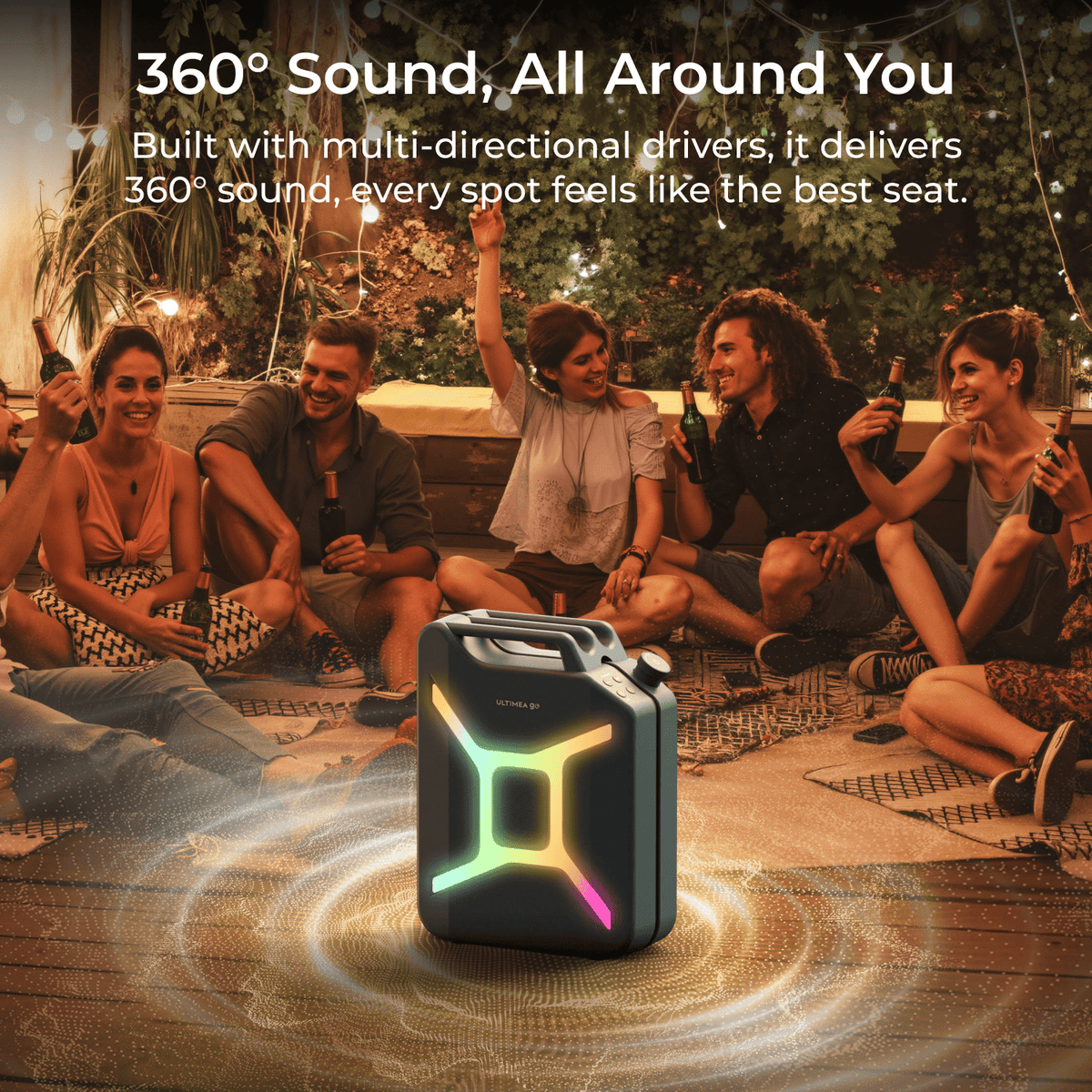 ULTIMEA Go Portable Party Speaker, 300W Wireless PartyBox with Bass Boost, RGB Light, TWS Stereo, Auracast Mode, Mic/Guitar Input, APP Control, Large Bluetooth Speaker for Party Outdoor (Black+Red)