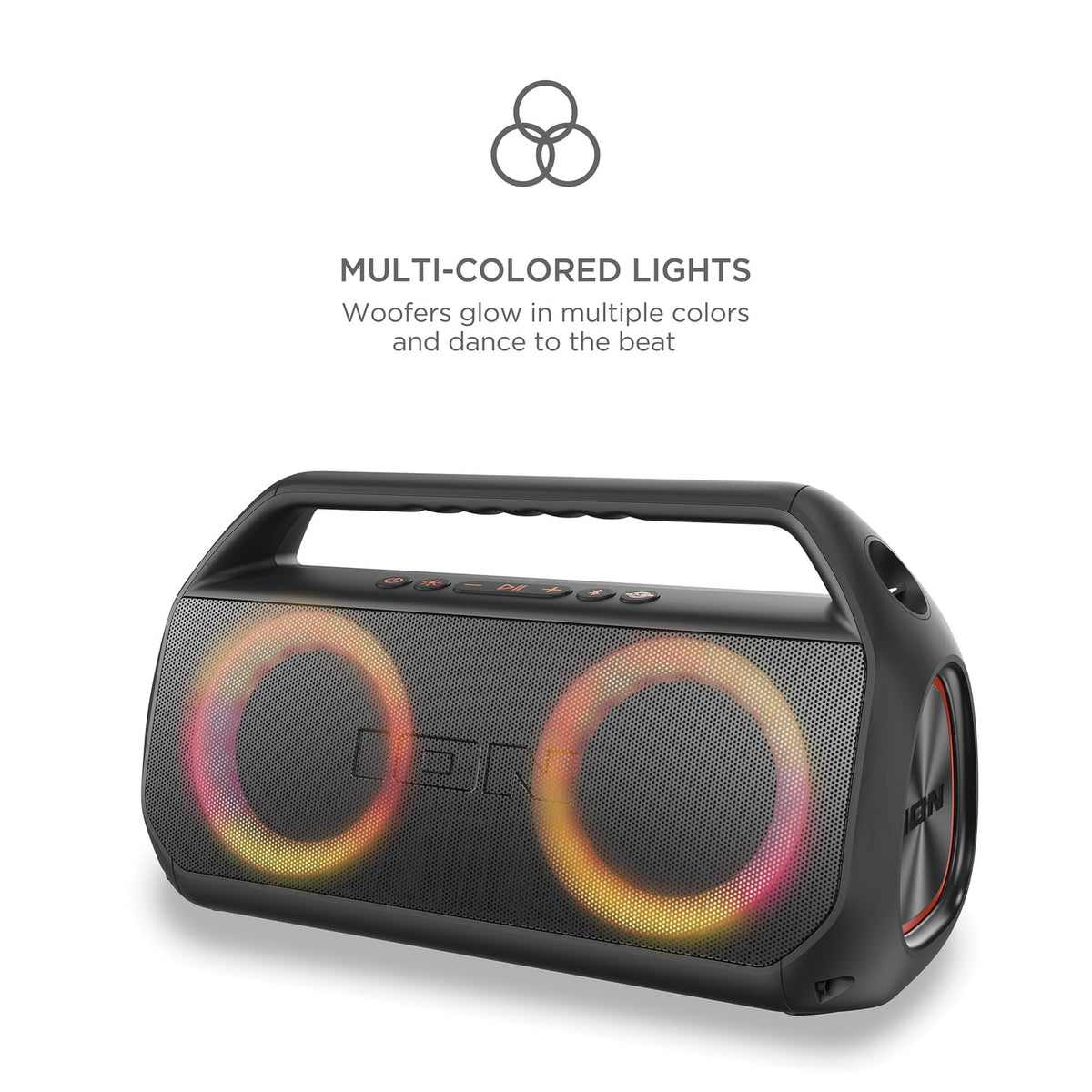 ION Uber Boom Ultra Portable Bluetooth Boom Box with Speakerphone, Lights, and Stereo-Link