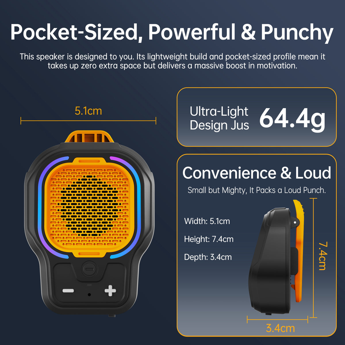 Wearable Bluetooth Speaker, Small Clip-on Wireless Portable Speaker, 10H Battery, IPX6 Waterproof Mini Speaker, 3 Light Modes with Mic, for Hands-Free Music Call Outdoor Work, Gift for Dad, Black