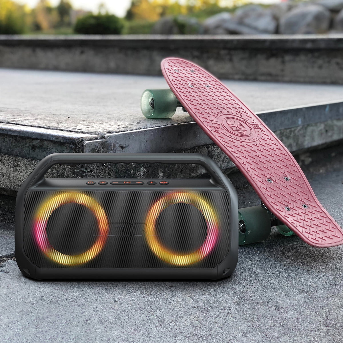 ION Uber Boom Ultra Portable Bluetooth Boom Box with Speakerphone, Lights, and Stereo-Link