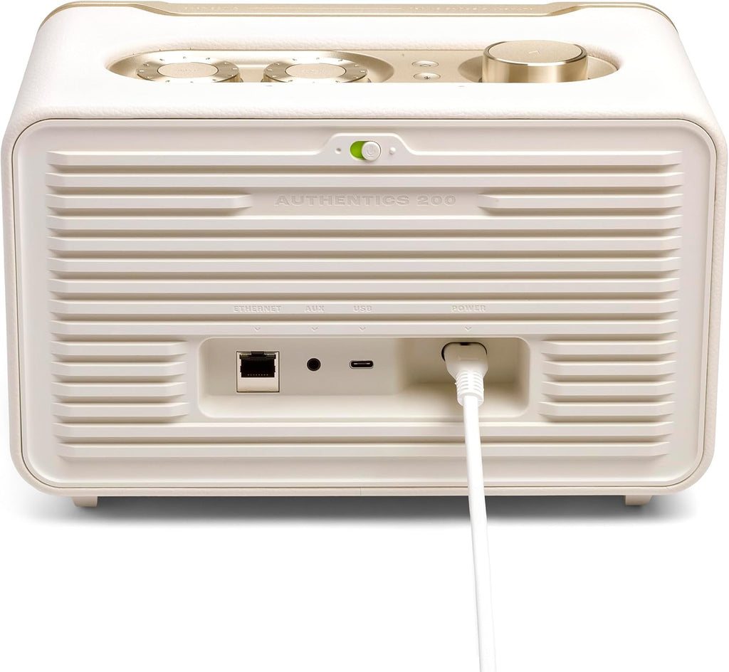 Open Box JBL Authentics 200 - Smart home speaker with Wi-Fi, Bluetooth and Voice Assistants with retro design - White