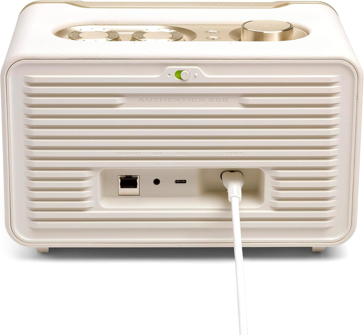 Open Box JBL Authentics 200 - Smart home speaker with Wi-Fi, Bluetooth and Voice Assistants with retro design - White