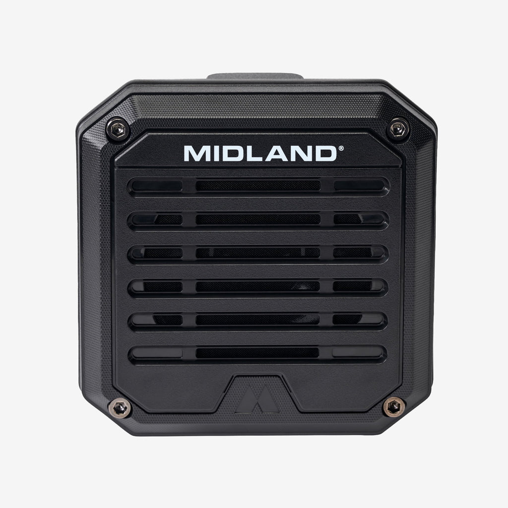 Midland- SPK200 Heavy-Duty 20W Amplified External Speaker - AI Noise Cancelation 180 Degrees Swivel Base Works CB and MXT Radios 8-OHM Sound System 3.5mm Audio Plug - Waterproof Design