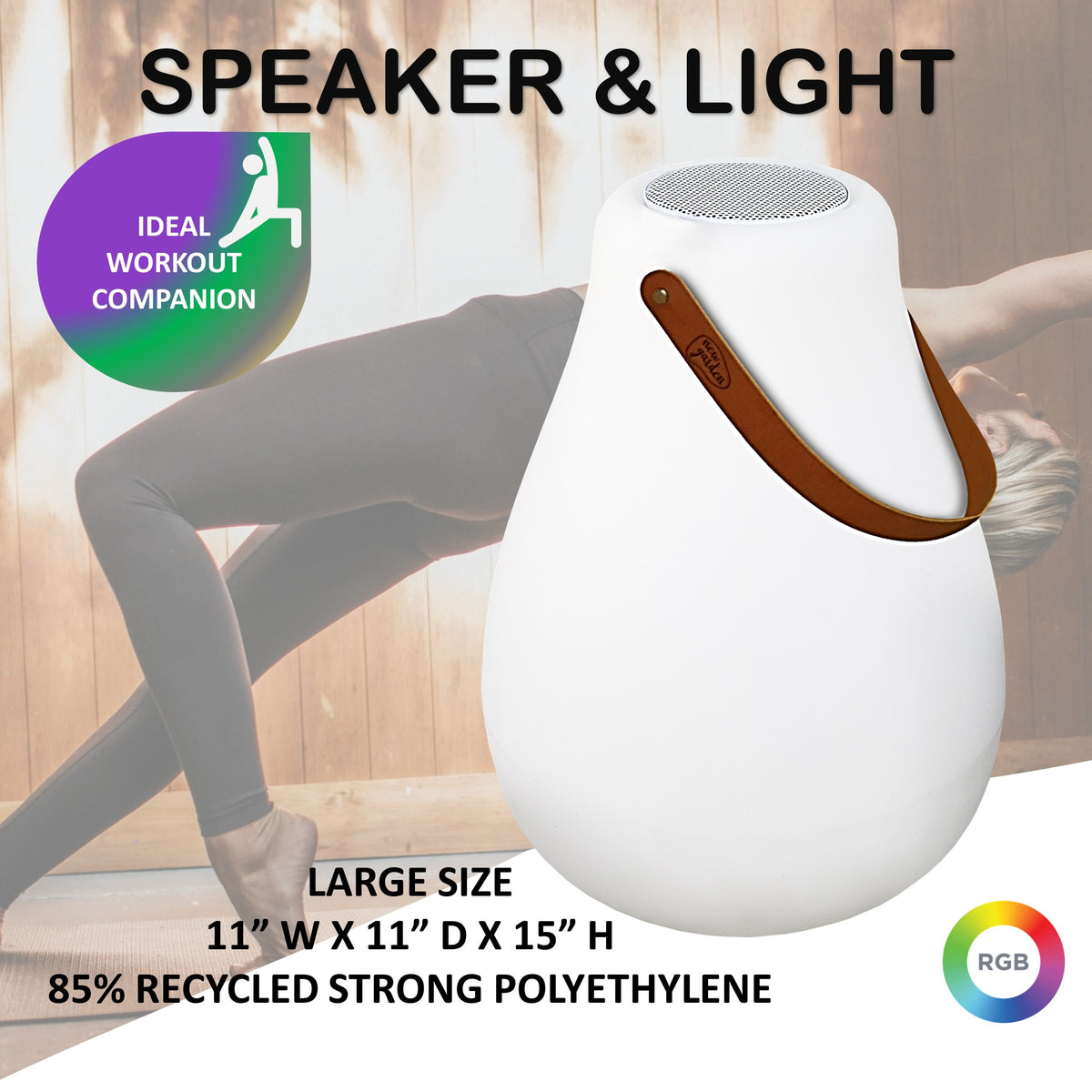 Newgarden Kurby 15” Portable Bluetooth Workout Speaker, Light, Carry Handle, RGB, Weatherproof IPX5