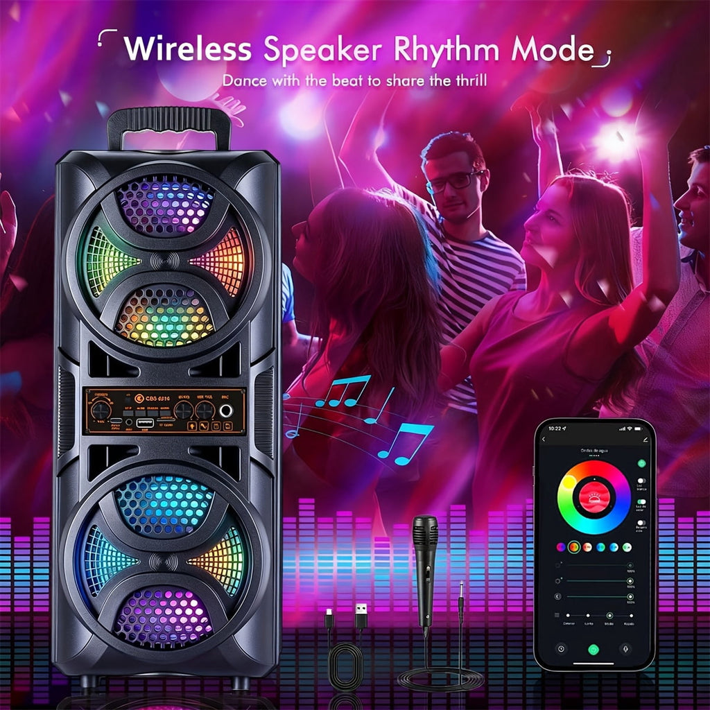 Portable Large Speaker with Subwoofer & Microphone for Karaoke, BT/USB/TF/AUX/FM/TWS Compatible, USB PartyBox with LED, for Parties, Theater, Ideal Gift for Birthdays & Christmas