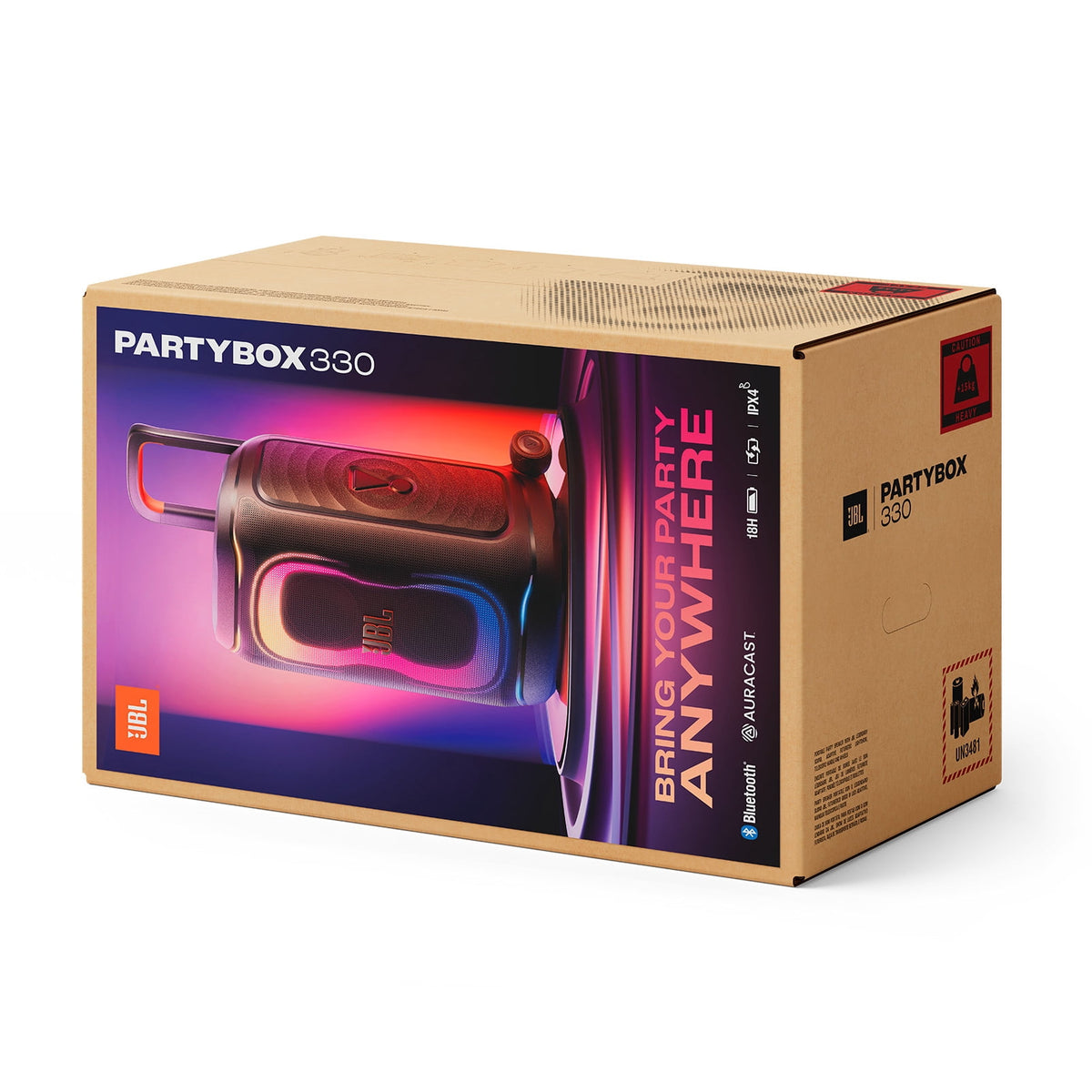 JBL PartyBox 330 - Portable party speaker with JBL legendary sound, futuristic lighting, a telescopic handle and wide wheels. - Black