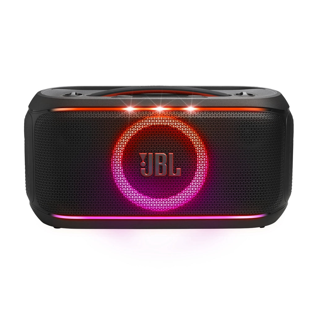 JBL PartyBox On-The-Go 2 - Portable party speaker with one wireless digital mic, handle and a shoulder strap, Dynamic lightshow, Up to 15 hours playtime, Splash proof & Auracast™ (Black)