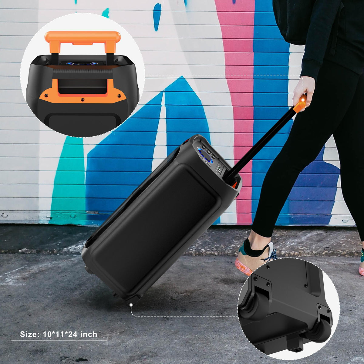 FanFun Portable Bluetooth Speaker with Microphones, Party Speaker with Lights, Remote Control, Powerful Loudspeaker, AUX Input, FM, REC