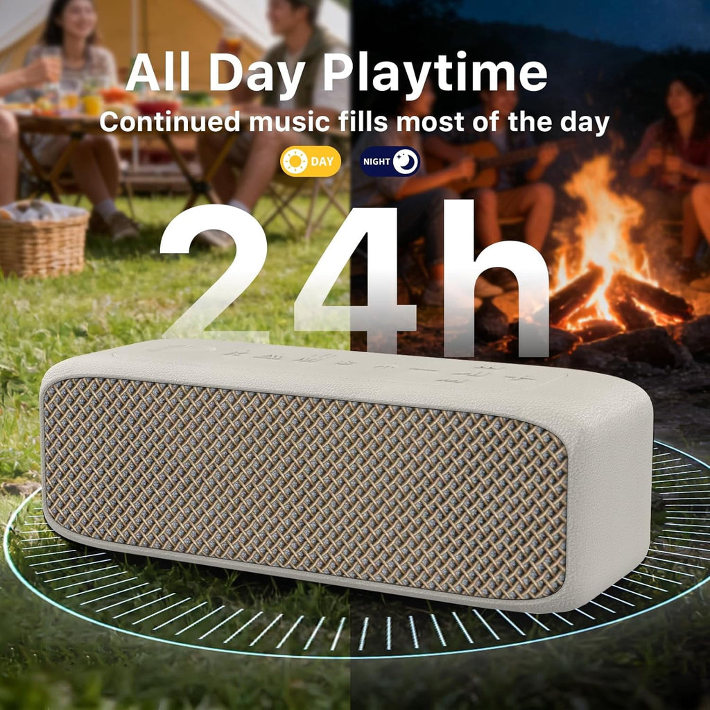 Portable Bluetooth Speaker, IP68 Waterproof 24H Playtime, Bluetooth 6.0 TWS Pairing, 20W Stereo Sound TF Card/AUX Input, Wireless Speaker for Home Outdoor Travel (White)