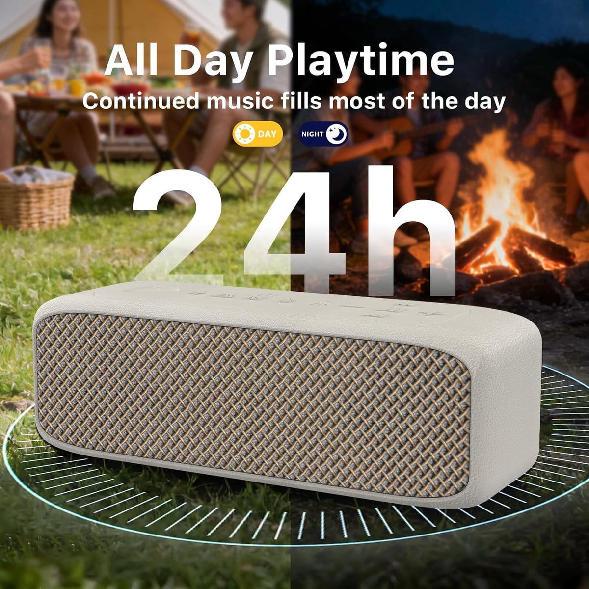 Portable Bluetooth Speaker, IP68 Waterproof 24H Playtime, Bluetooth 6.0 TWS Pairing, 20W Stereo Sound TF Card/AUX Input, Wireless Speaker for Home Outdoor Travel (White)