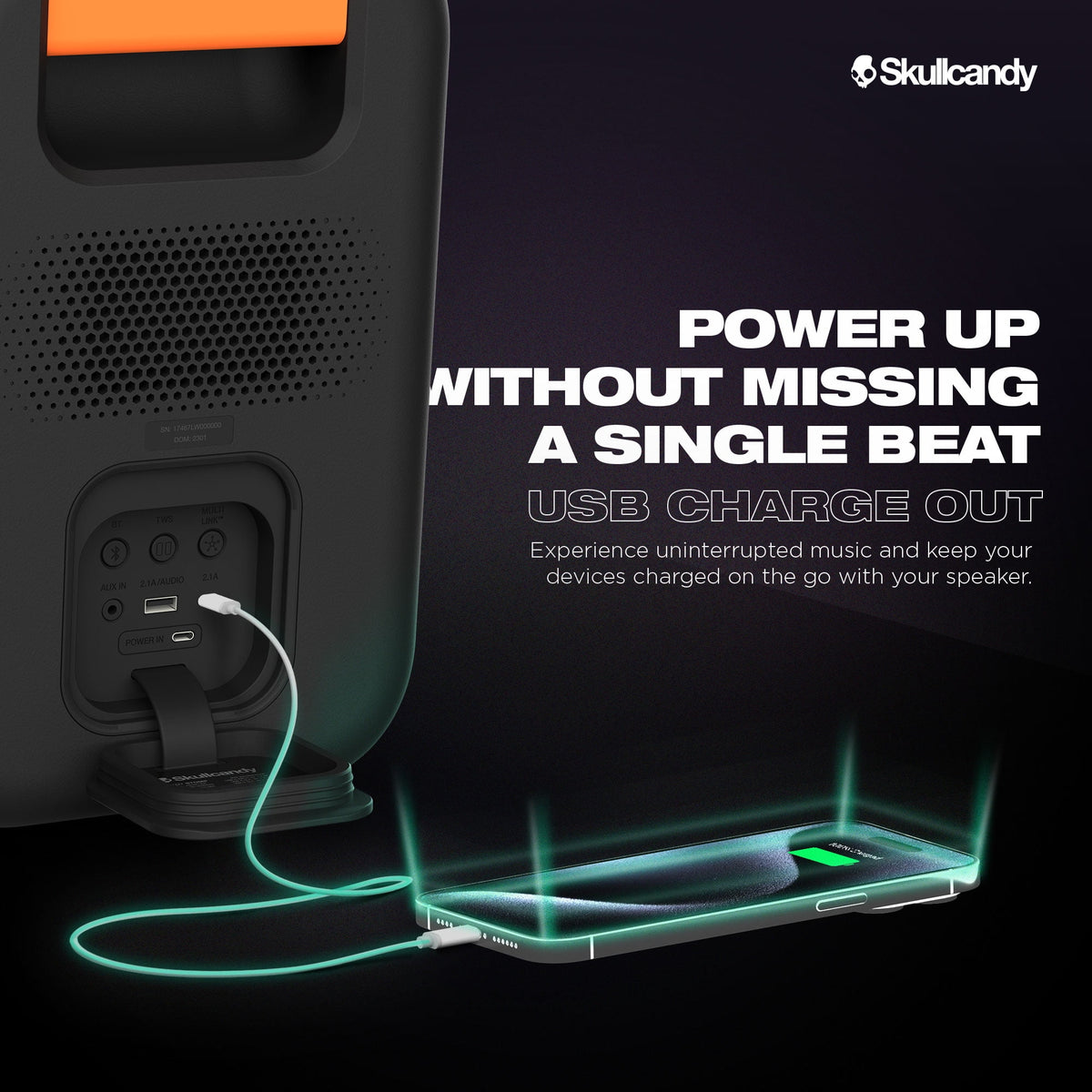 Skullcandy Stomp Portable Bluetooth Speaker, Waterproof, LED Lighting, USB Rechargeable, Black