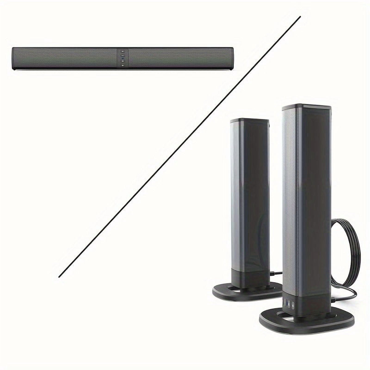 Stereo Bar Speaker for Smart TVs, 2-in-1 Wireless Subwoofer, Home Theater System, Bass Enhancement, Supports TF/AUX/FM/RCA/TWS, 2000mAh Battery, for DVD/TV/PC/Phone/Games