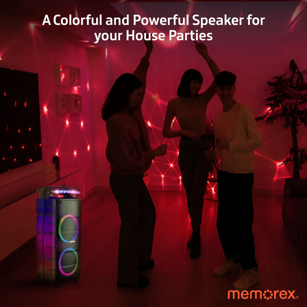 Memorex MX-PS821 Twin 8” Rechargeable Party Speaker | Bluetooth 5.0, LED Lighting, 40W RMS, 400W PMPO | TWS Pairing, Microphone Input, SD/USB/FM Radio | 25H Battery Life | Portable Wireless Speaker