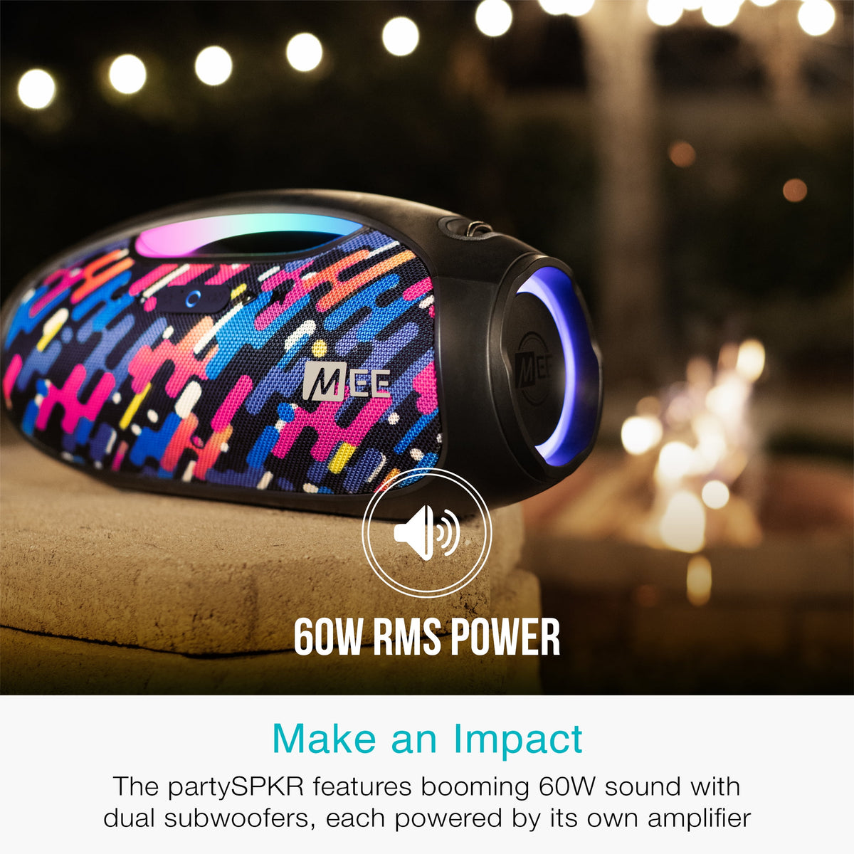 MEE audio partySPKR XL Bluetooth Wireless Speaker with Dynamic LED Lighting (Black)