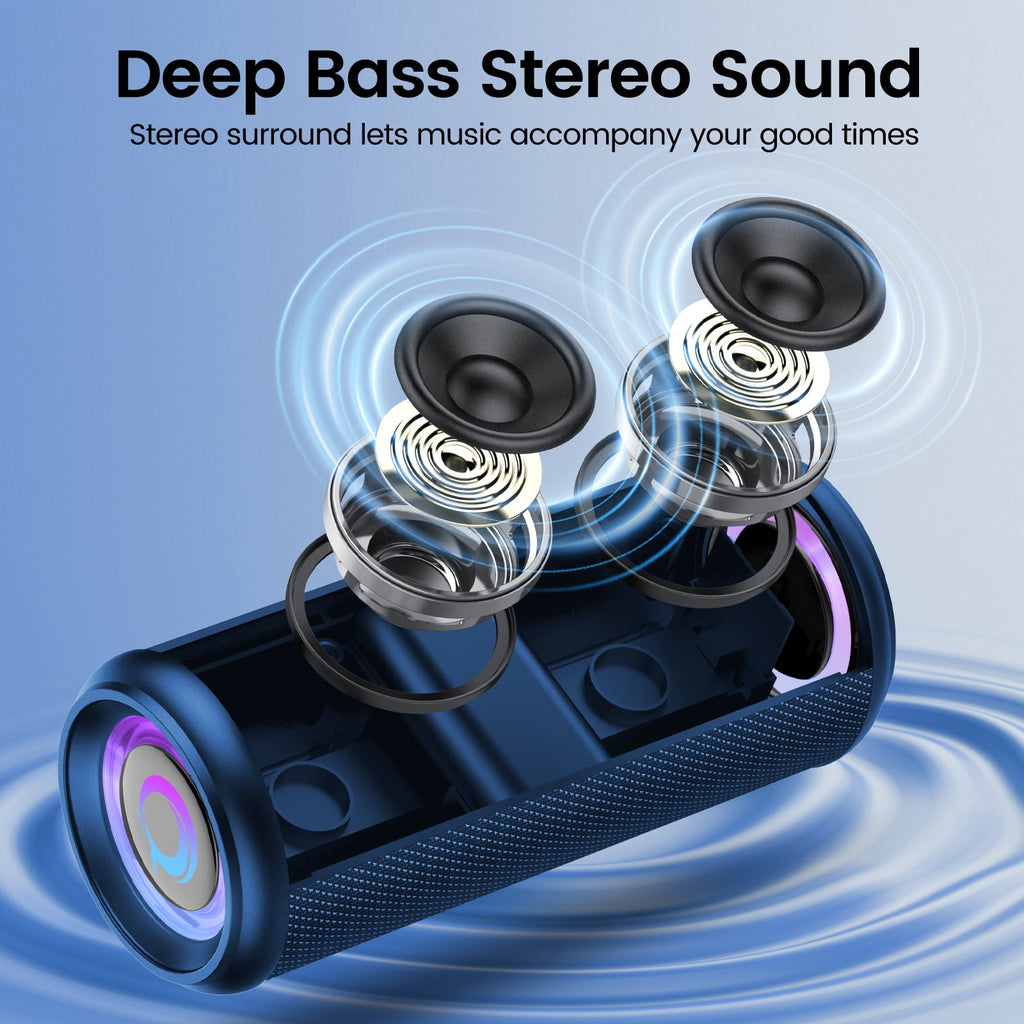 Portable Bluetooth Speaker, Bluetooth 5.4 Wireless Speaker, IPX7 Waterproof Outdoor Speaker with RGB Party Lights, 20W Stereo Sound, 20H Playtime, TWS Pairing for Camping, Beach, Home Party