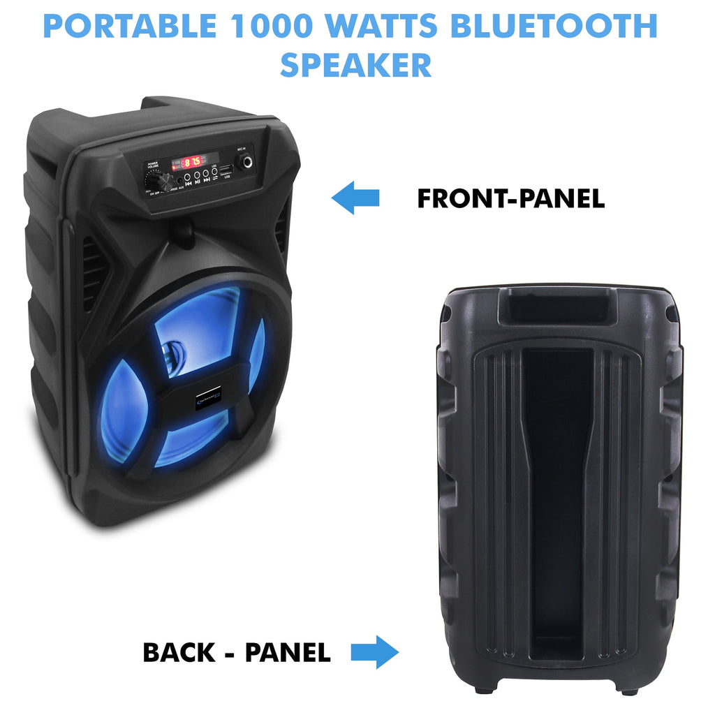 Technical Pro 8" Portable 500 Watts Bluetooth Speaker with Woofer and Tweeter, Festival PA LED Speaker, USB Card Input & True Wireless Stereo