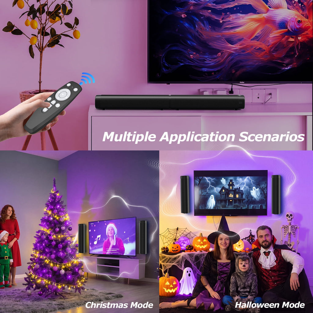 Sound Bar for Smart TV, 100W Bluetooth 5.3 Soundbar with RGB Lighting, 2-in-1 Detachable Sound Bar for TV, Surround Sound System for TV, Gaming Speaker