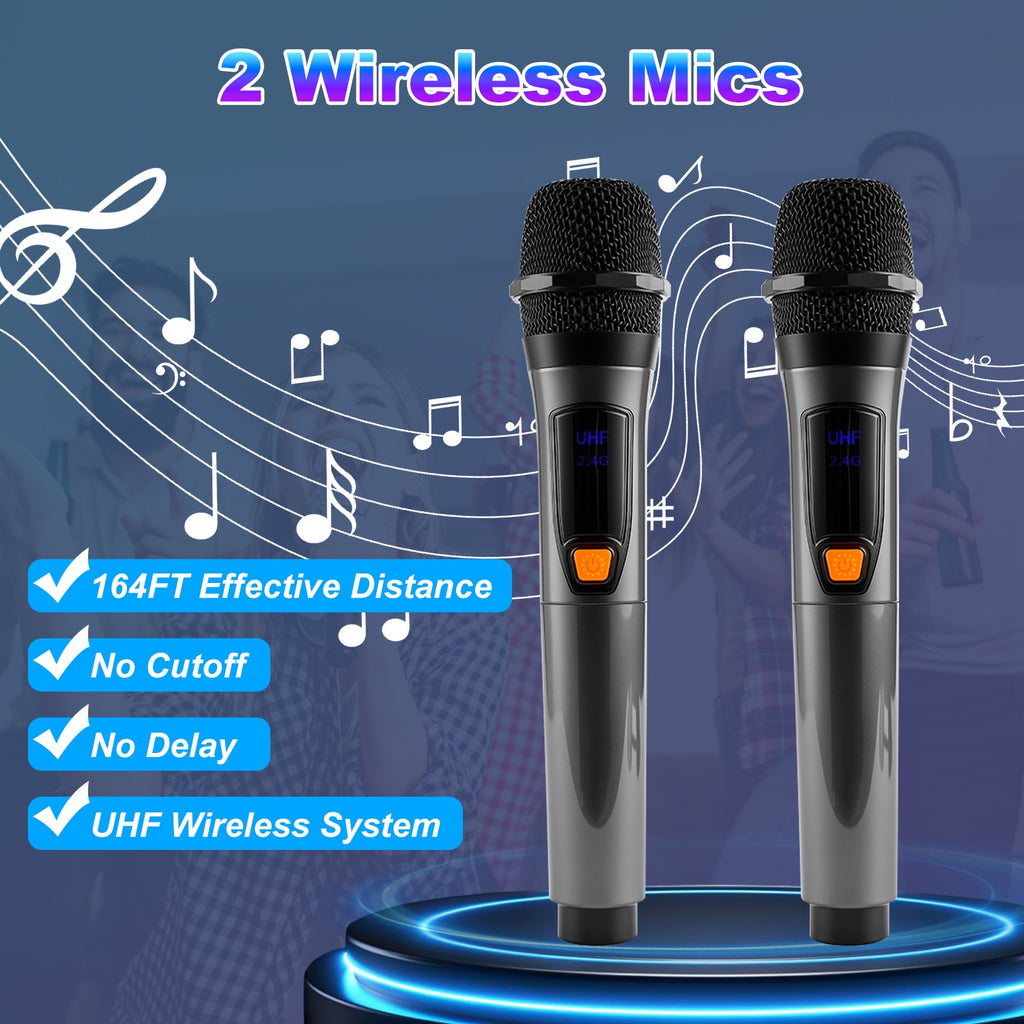 Imountek Portable Wireless Party Speaker with LED Lights, Wireless Mic, Remote, TWS, FM Radio, 10H Playtime, IPX6