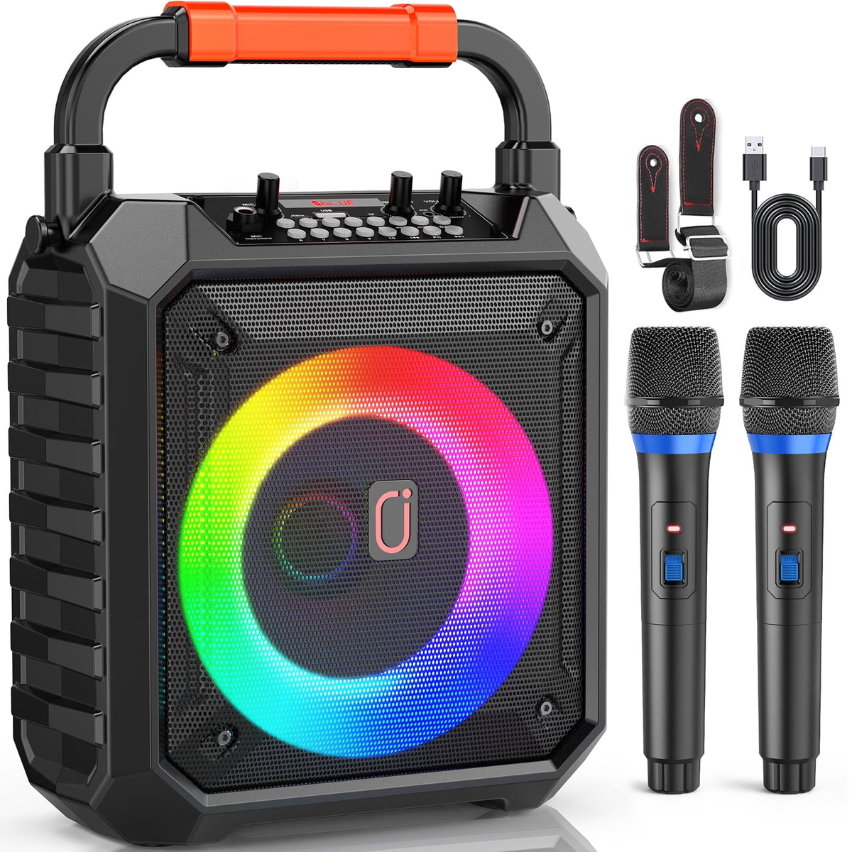 FanFun Bluetooth Speaker with Microphones, Portable Speaker With AUX Input, 20W Stereo Sound Party Speaker with Lights, Outdoor Powerful Speakers, 12H Playing Time, T17-T