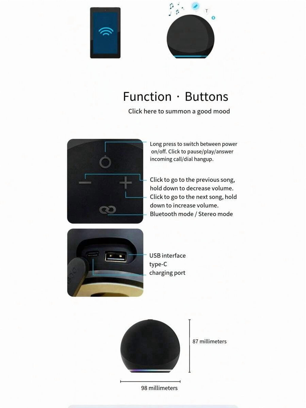 Vibrant Sounding Alexa Speaker, Great For Bedrooms, Dining Rooms And Offices, Charcoal