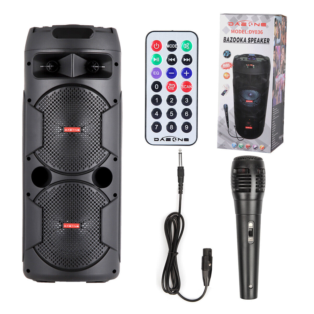 CURUK Portable Wireless Bluetooth Speaker Triple 8" Woofer PA System FM AUX TWS, MIC, RC, LED Light