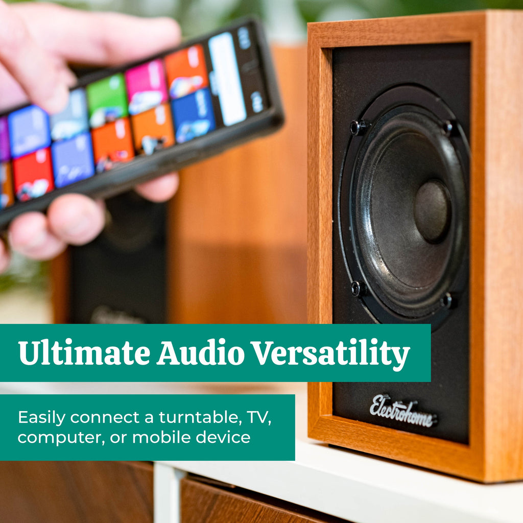 Electrohome Huntley Powered Bookshelf Speakers with Built-in Amplifier and 3" Drivers for Turntable, TV, PC and Wireless Music Streaming featuring Bluetooth 5, RCA and Aux (EB10B)