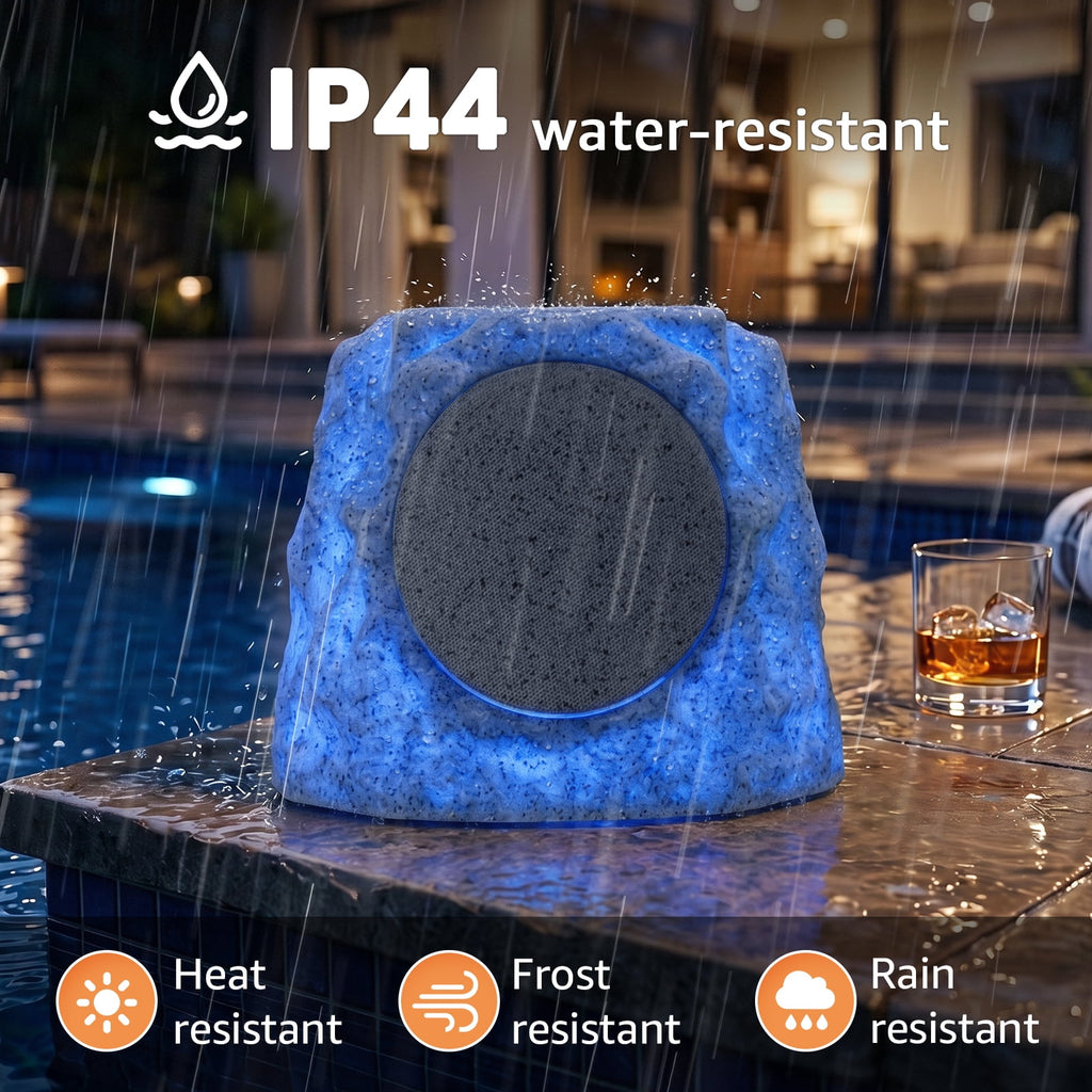 NiceBuy Outdoor Waterproof Solar Powered Bluetooth Rock Speakers with TWS Pairing and RGB Lights, 2 Pack