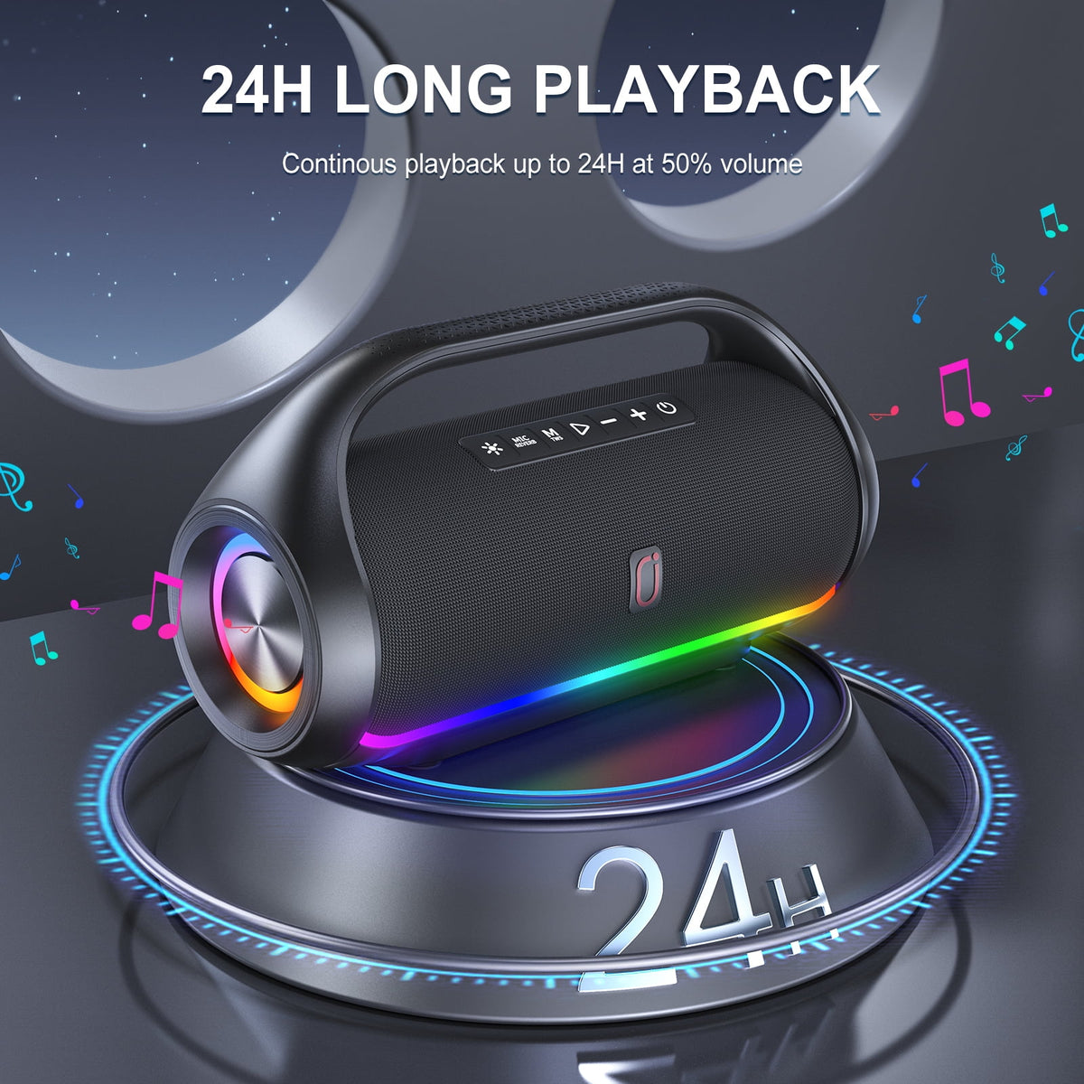 FanFun Waterproof Bluetooth Speaker, Portable Speaker with LED Light, Outdoor Speaker for Party, Stereo Sound, Deep Bass, D20