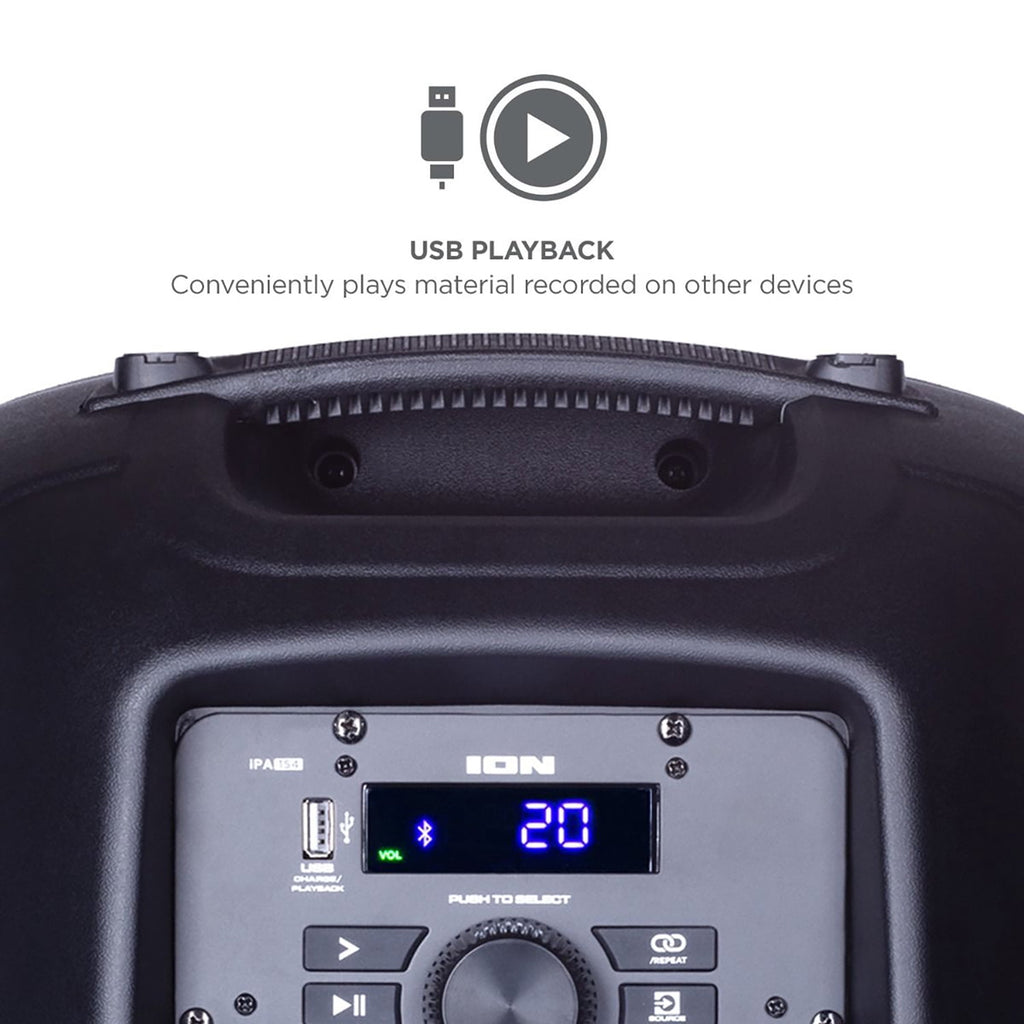 ION Pro Glow Ultra High-Power Portable Bluetooth PA Speaker with Lights, Sonic Wide Audio, and Microphone, Black