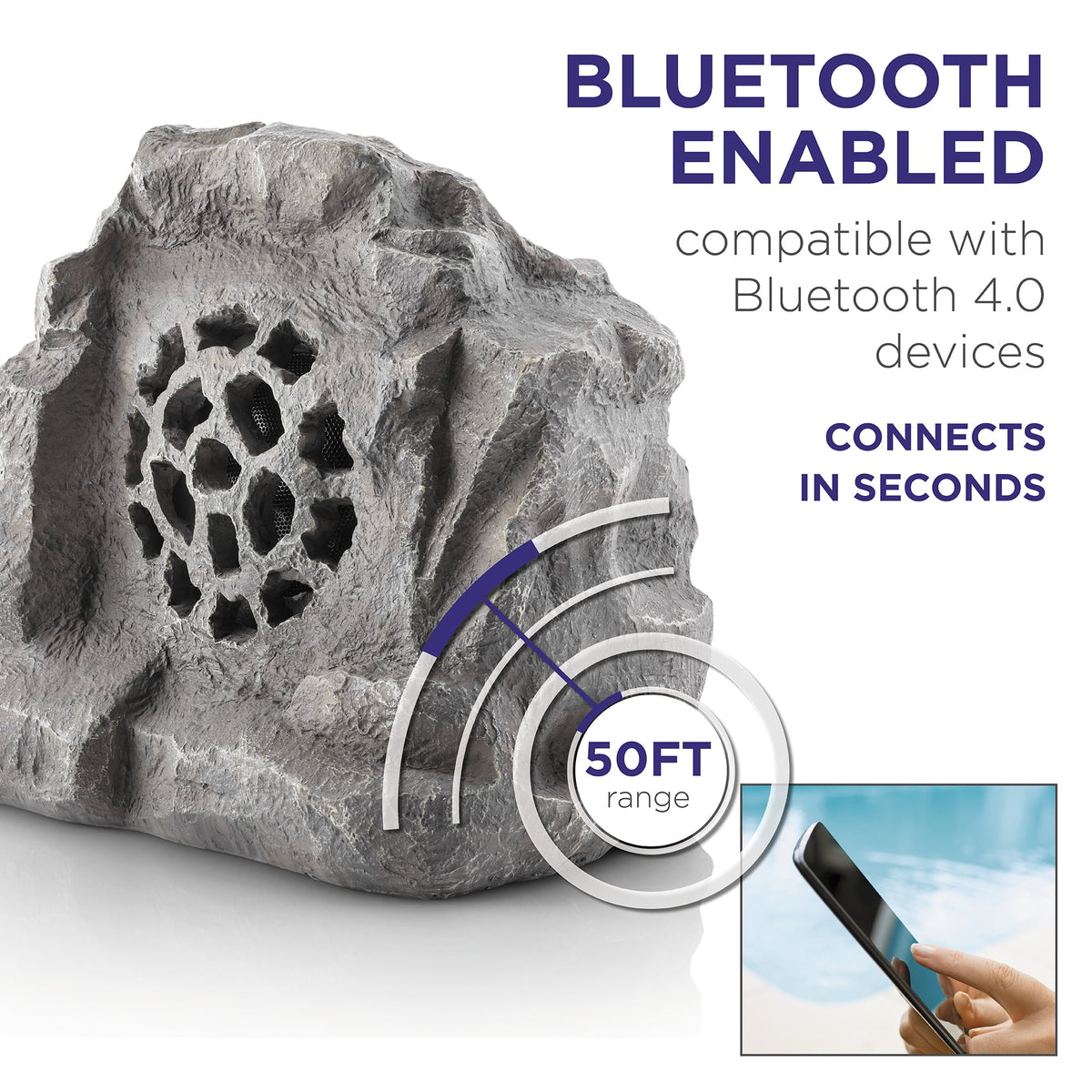 Alpine Corporation QLP542SLR-BR 11-in H Waterproof Bluetooth Solar-Powered Outdoor Rock Speaker – Wireless Portable Audio System with 50-ft Range, High-Fidelity Sound, Brown