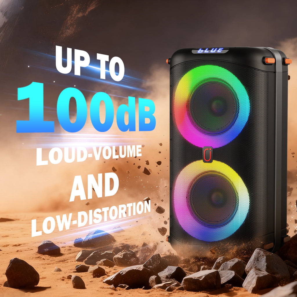 JYX Bluetooth Speaker, Dual 6.5'' Subwoofer Portable Party Speaker System for Outdoor, Deep Bass Party Box with Led Lights, T27-T