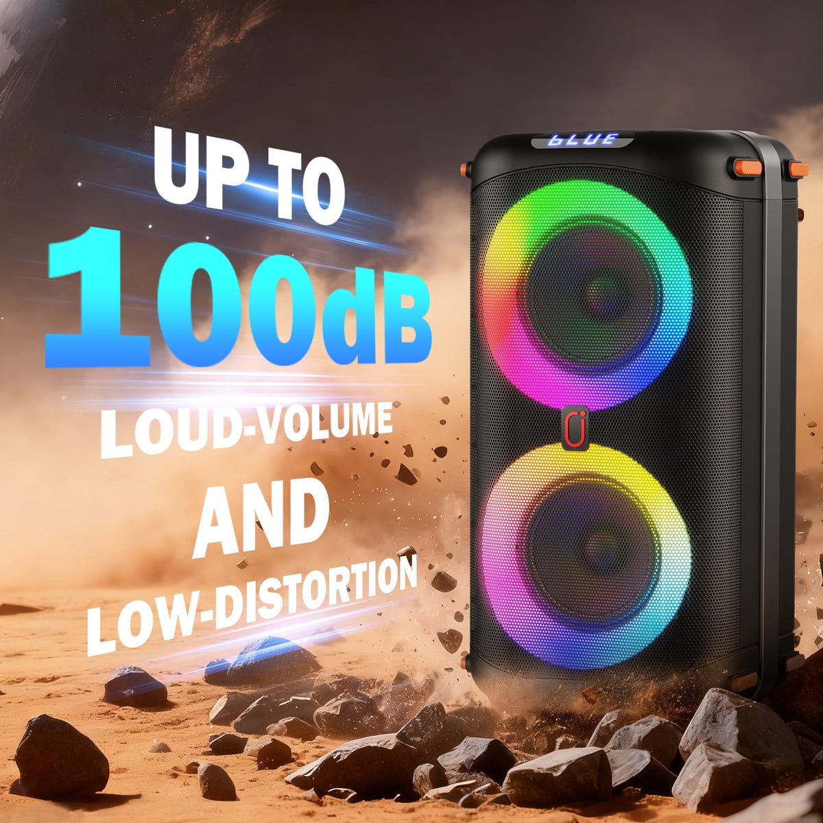 JYX Bluetooth Speaker, Dual 6.5'' Subwoofer Portable Party Speaker System for Outdoor, Deep Bass Party Box with Led Lights, T27-T