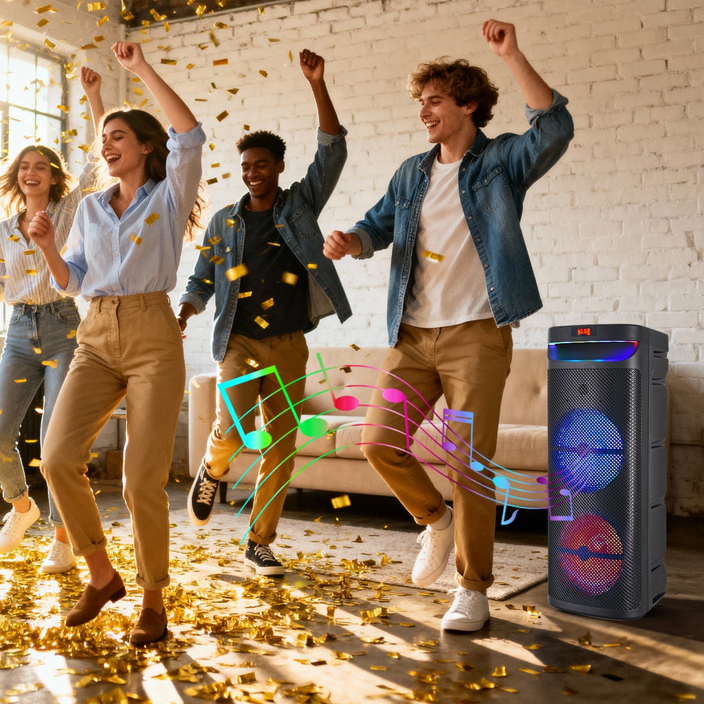 RIDWIND 8000W Peak Power Dual 12" Woofers Portable Bluetooth Speaker Indoor & Outdoor Loud Heavy Bass Sound System With Microphone RGB Party Lights Remote Control Support TWS/USB/FM/AUX/TF
