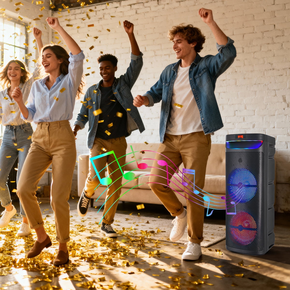 RIDWIND 8000W Peak Power Dual 12" Woofers Portable Bluetooth Speaker Indoor & Outdoor Loud Heavy Bass Sound System With Microphone RGB Party Lights Remote Control Support TWS/USB/FM/AUX/TF