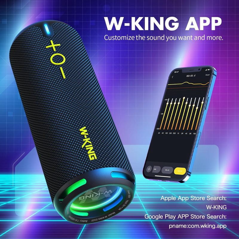 W-KING 40W Portable Speaker, IP67 Waterproof, APP Control, High-Quality Audio, TF/AUX, Dynamic Lights for Party, Outdoor, Shower