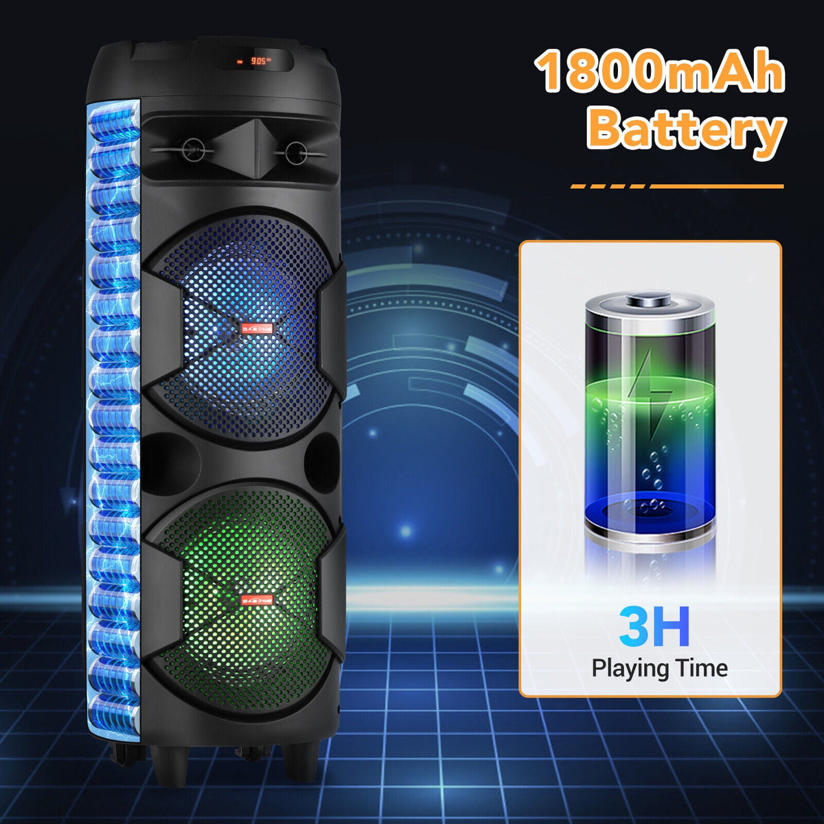 CURUK Portable Wireless Bluetooth Speaker Triple 8" Woofer PA System FM AUX TWS, MIC, RC, LED Light