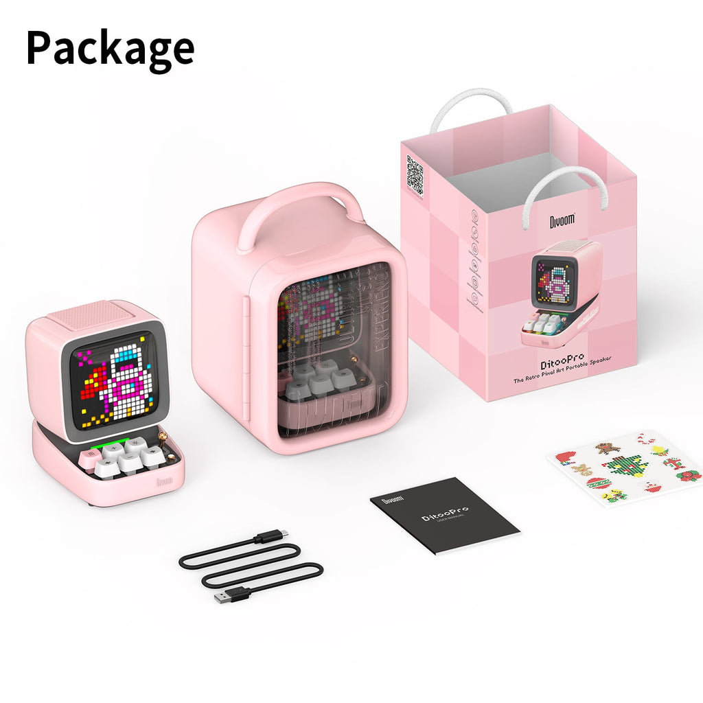 Divoom Ditoo Pro Pixel Art Gaming Bluetooth Speaker with 16x16 LED Display & App Control, 15W, Pink