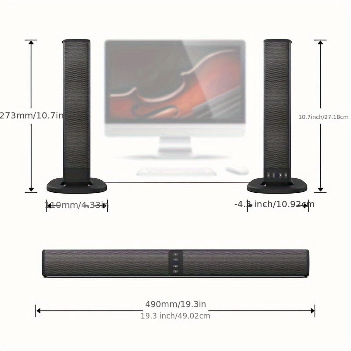 Stereo Bar Speaker for Smart TVs, 2-in-1 Wireless Subwoofer, Home Theater System, Bass Enhancement, Supports TF/AUX/FM/RCA/TWS, 2000mAh Battery, for DVD/TV/PC/Phone/Games