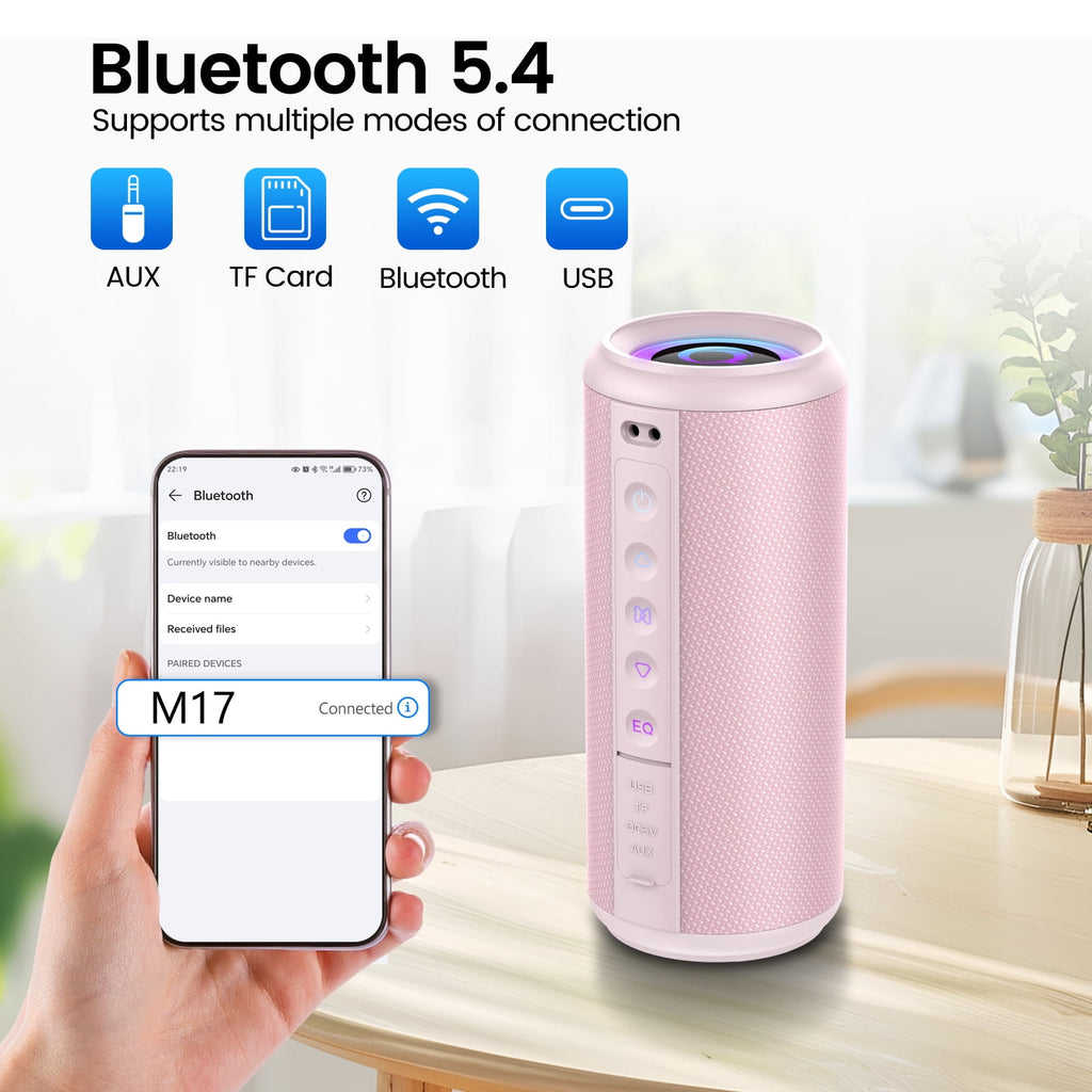 Portable Bluetooth Speaker, Bluetooth 5.4 Wireless Speaker, IPX7 Waterproof Outdoor Speaker with RGB Party Lights, 20W Stereo Sound, 20H Playtime, TWS Pairing for Camping, Beach, Home Party