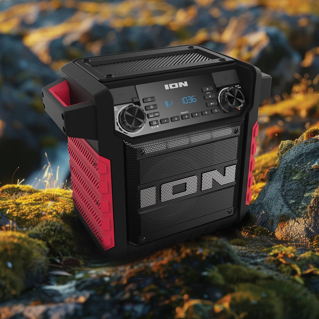 ION 22-Watt-RMS Tailgater Classic Portable Bluetooth Rechargeable Speaker with Link 2, FM, Light, IPX5, up to 15 Hours Play Time , Black/Red