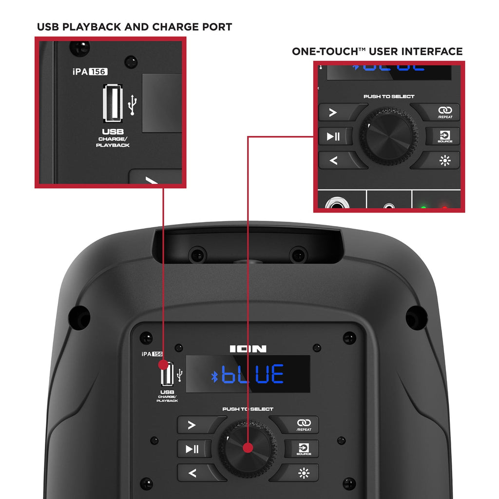 ION Pro Glow Express Portable Bluetooth PA Speaker with Lights, Sonic Wide Audio, and Microphone, Black
