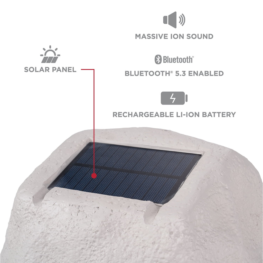 ION Glow Stone Link Solar Bluetooth Multi-Sync 10-Watt-Peak Outdoor Rock Speaker with LED Lights