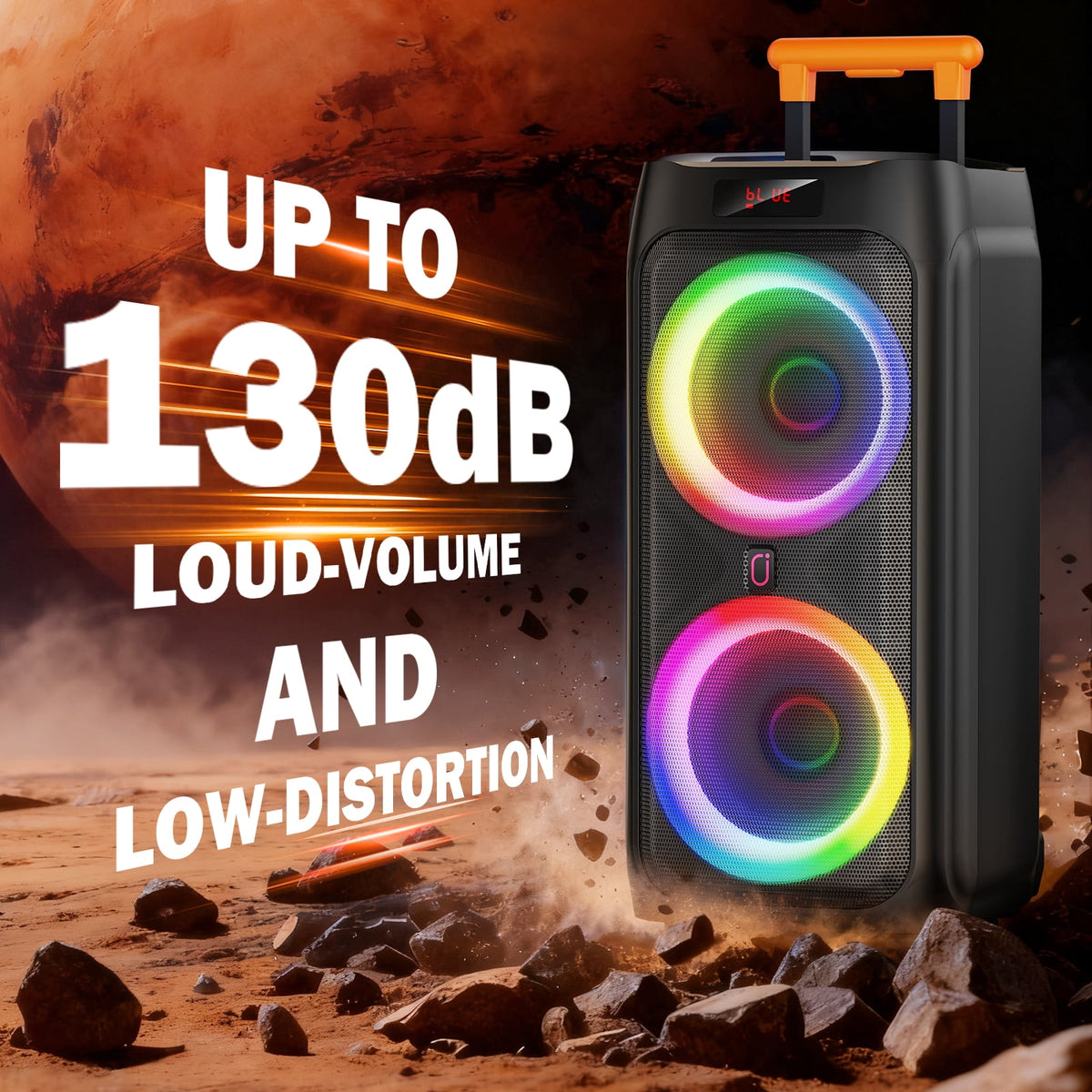 FanFun Portable Bluetooth Speaker with Microphones, Party Speaker with Lights, Remote Control, Powerful Loudspeaker, AUX Input, FM, REC