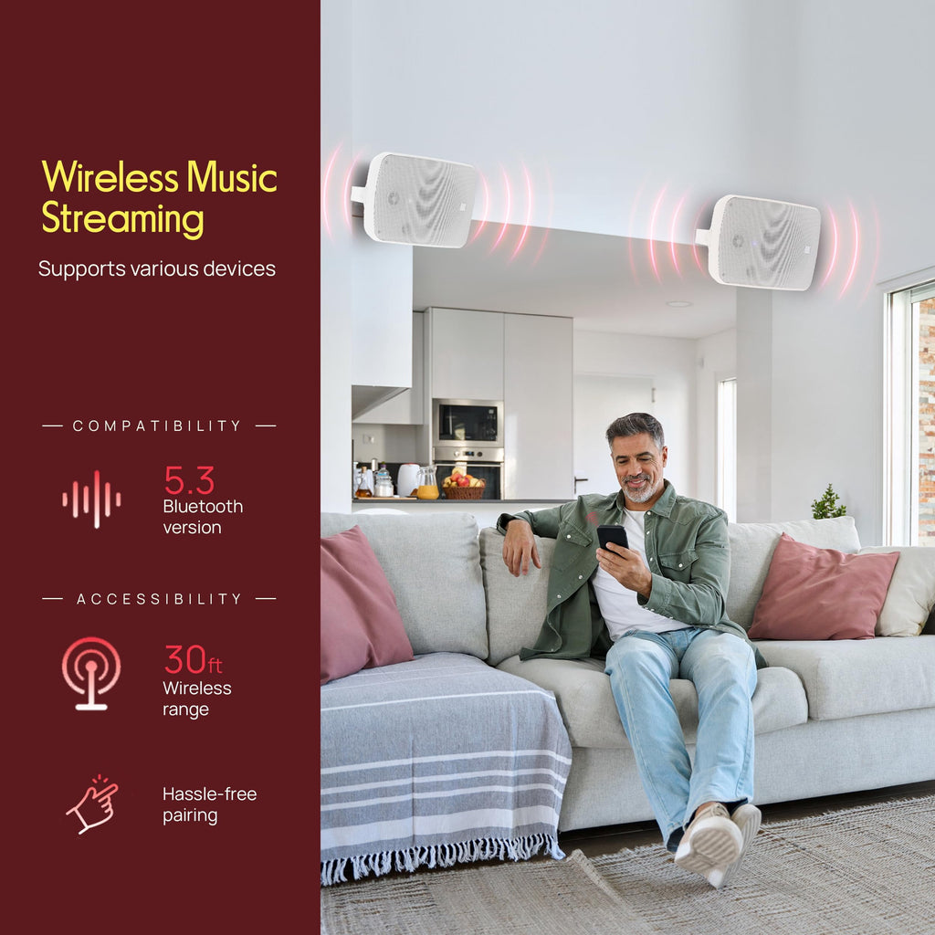 PYLE PDWR64BTW - Waterproof & Bluetooth 6.5'' Indoor / Outdoor Speaker System, 800 Watt, White