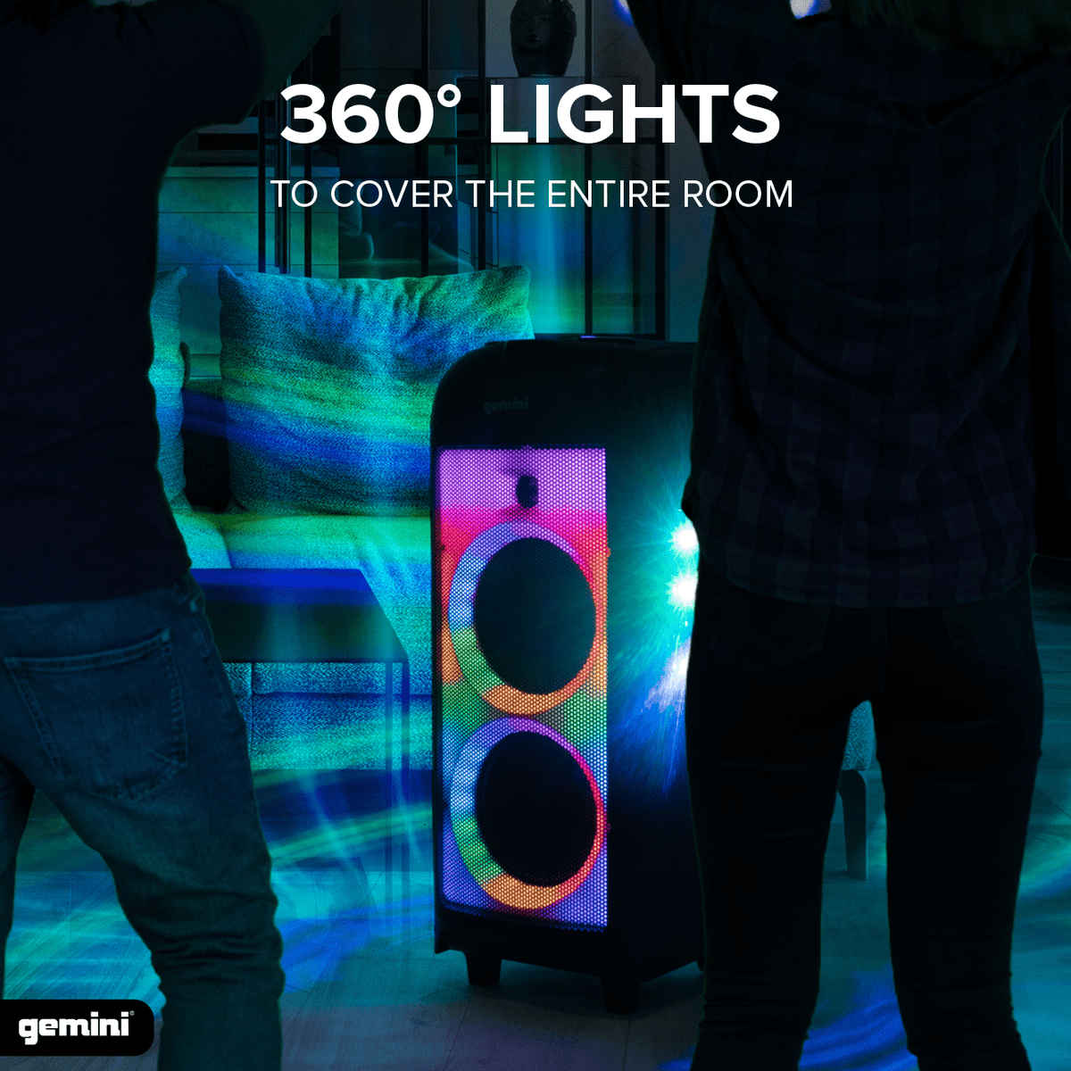 Gemini GPLT-360 Portable Bluetooth Party Speaker with 360° LED Lights, 1000W Peak Power, Wireless Mic & Guitar Inputs, TWS Pairing, 4+ Hour Battery - Ultimate Party Sound System