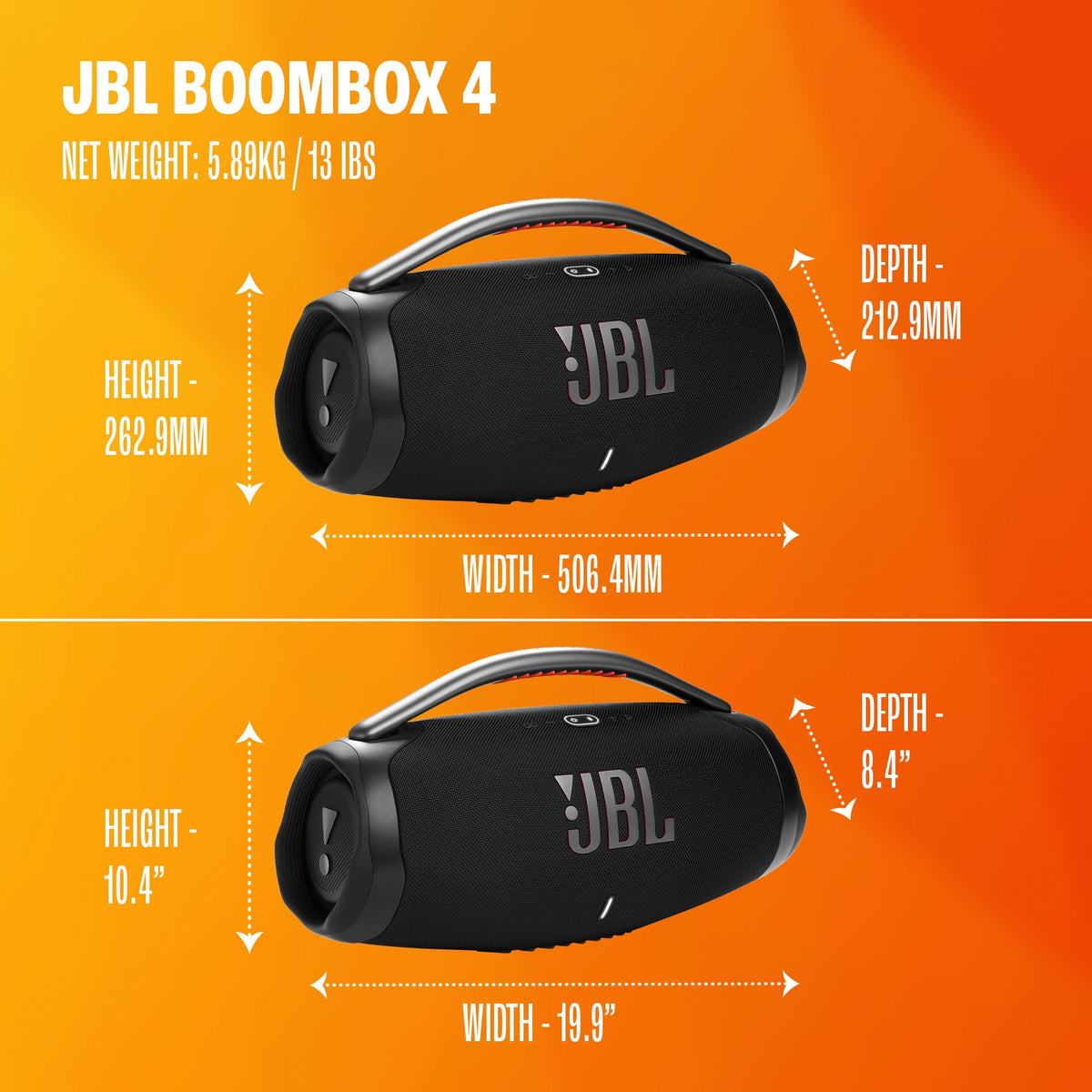JBL Boombox 4 Portable Waterproof Speaker with JBL Pro Sound, 4 Speakers, Black