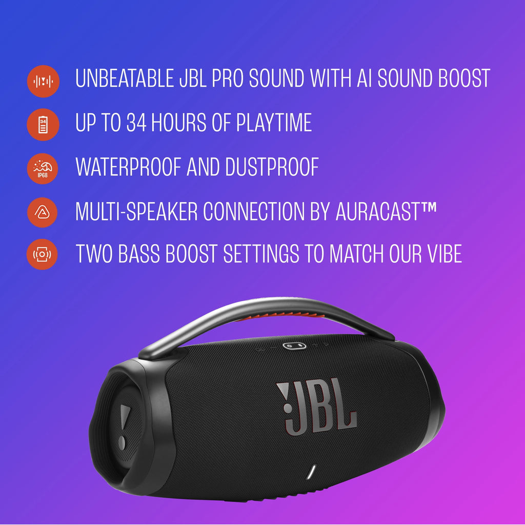 JBL Boombox 4 Portable Waterproof Speaker with JBL Pro Sound, 4 Speakers, Black