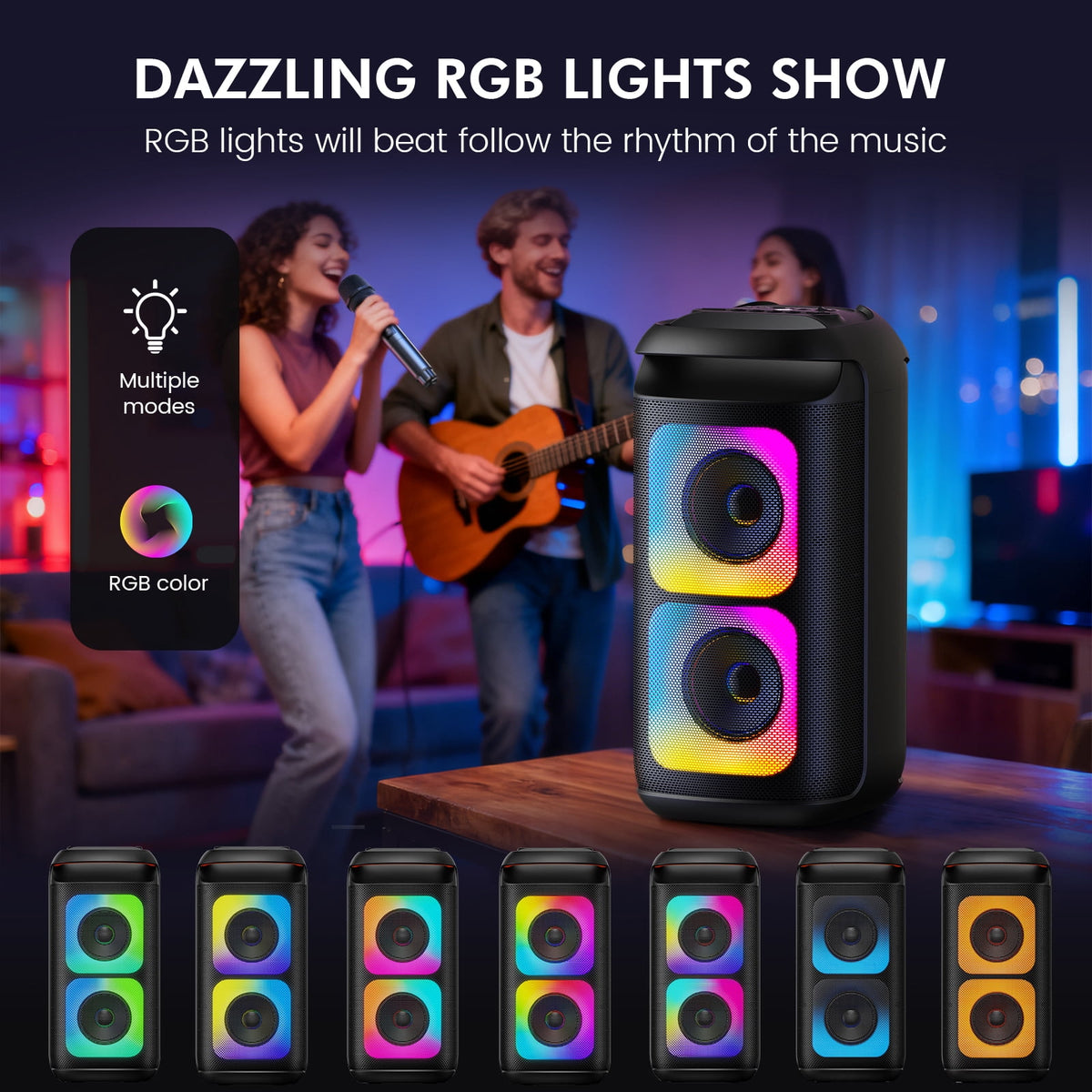 JYX Party Speaker, Portable Bluetooth Speaker for Outdoor with Rgb Light, Deep Bass Loud System , T37-T