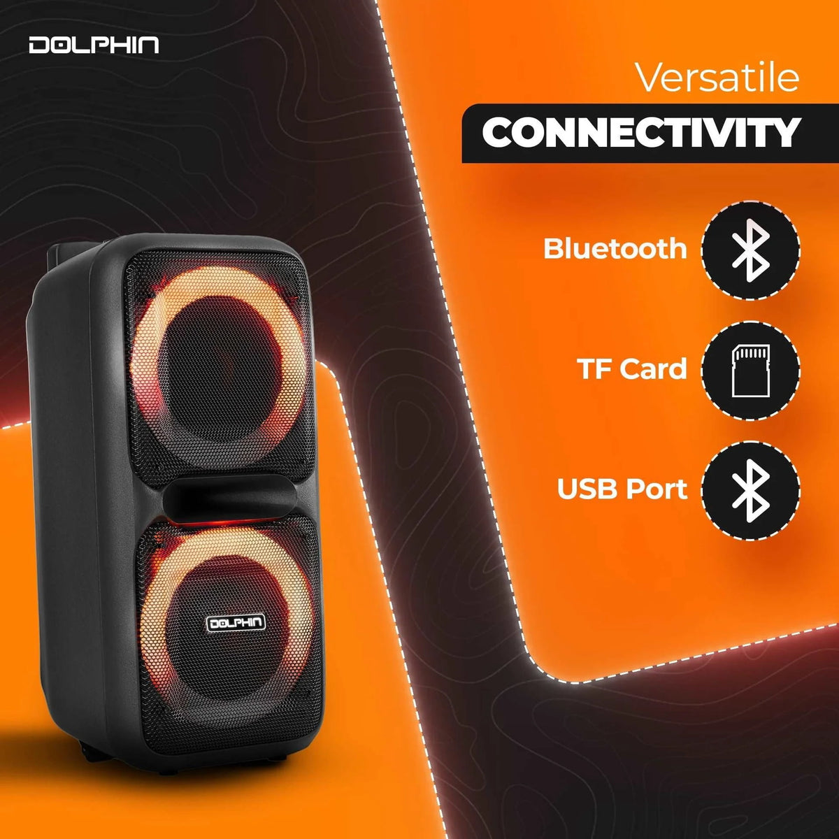Dolphin SP-2080RBT Bluetooth Speaker - High Power Portable, Wireless Microphone, Deep Bass, LED Lights, USB/SD Card, Rechargeable Long Lasting Battery