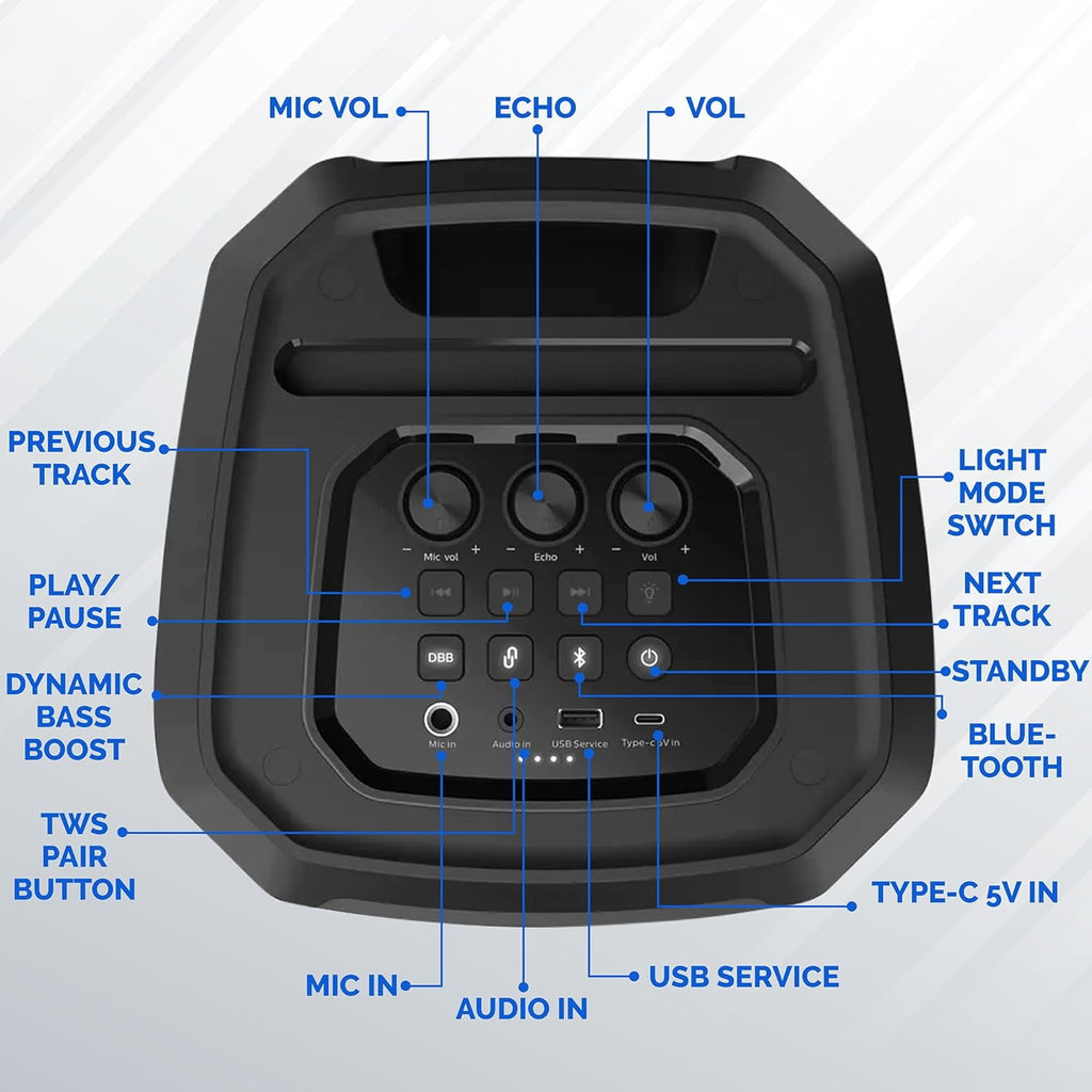 Philips Portable Bluetooth Party Speaker with 8-Inch Woofer and Dynamic Bass Boost, 30W, 7Hrs Play Time, USB-C, Black